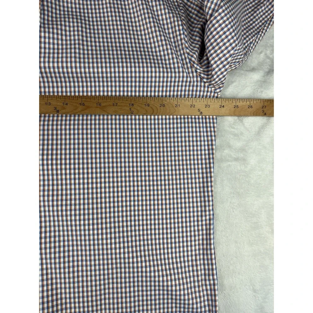 BANANA REPUBLIC Shirt Men Large Check Gingham Grant Fit Stretch Pinpoint Oxford